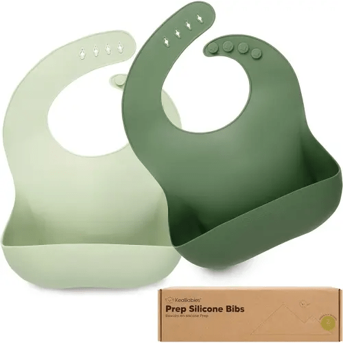 KeaBabies 2-Pack Silicone Baby Bibs for Eating - Sturdy Food-Grade Silicone Bibs for Babies Girl, Boy, Large Food Catcher, Clean & Put On Easily, Waterproof Toddler Feeding Essentials (Forest)