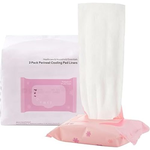 PurComfy Perineal Cooling Pad Liners, Witch Hazel Long Pad Liners for Postpartum Care, Postpartum Essentials for Pain Relief After Birth - 72 Count