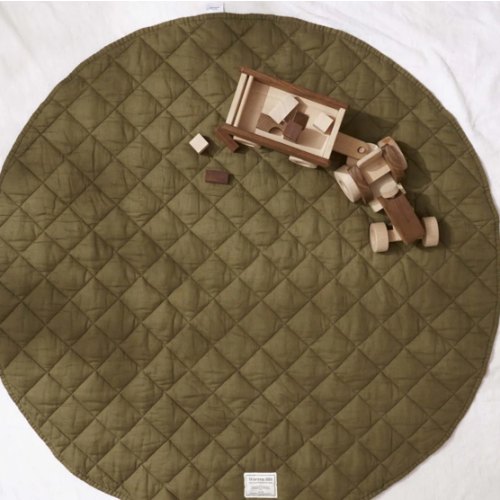 Warren Hill Quilted Linen Baby Play Mat – Olive | Soft, Breathable & Machine Washable