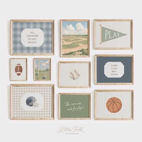 Vintage Sports Wall Art, Baseball Nursery Prints, Sports Boys Room Decor, Kids Football Wall Art (Digital Download)
