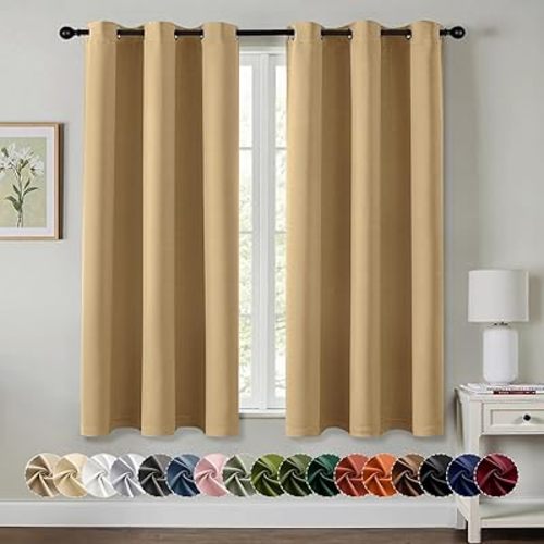 MIULEE Blackout Curtains for Bedroom Living Room 2 Panels, Thermal Insulated Room Darkening Drapes Grommet Noise Reducing Light Blocking Window Treatments 63 Inches Long 40x63 Inch Gold