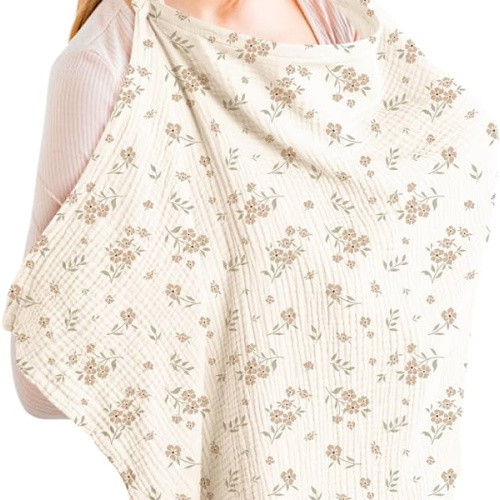 Konssy Muslin Nursing Cover for Baby Breastfeeding, Breathable 100% Cotton Breastfeeding Cover with Rigid Hoop for Mother Nursing Apron, Multi-use Carseat Canopy (Summer Wheat)