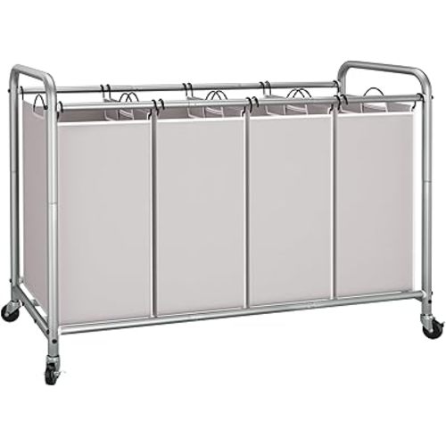 STORAGE MANIAC Laundry Sorter 4 Section, 47.5 Gal (180 L) Laundry Hamper with Wheels, Clothes Divider Basket Sorter, Clothes Separator Hamper Cart with Wheels and Removable Bags, Gray
