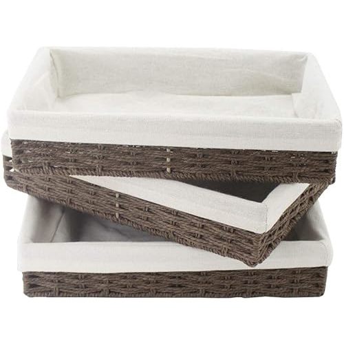 3Pcs Paper Rope Woven Storage Baskets, Delicate Storage Box for Shelves/Bathroom/Kitchen/Living Room/Office Desk/Bedroom. (Brown)