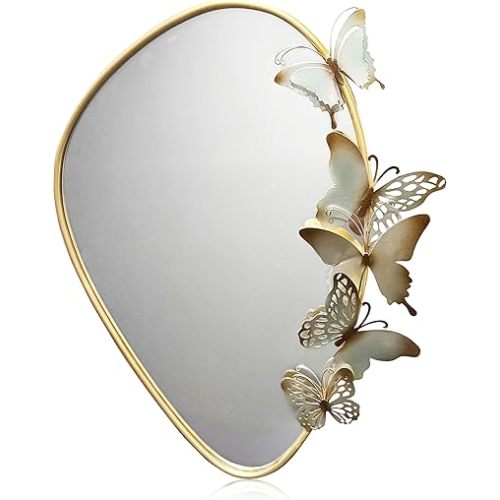 Decorative Wall Mirror with Butterfly Design, Gold Frame, Irregular Shape Perfect for Living Room, entryways, Bathroom, Home Decor
