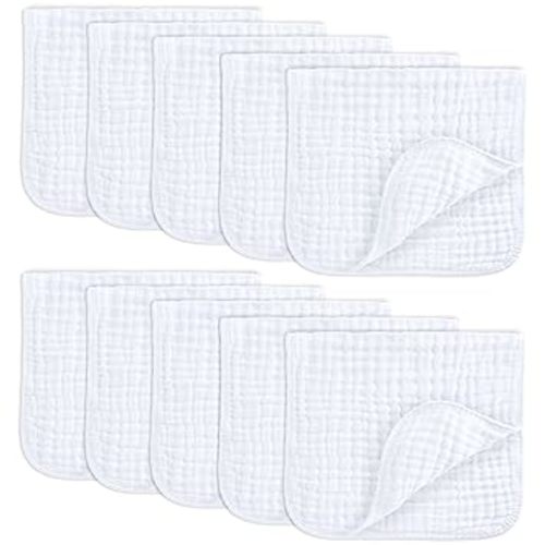 Comfy Cubs Muslin Burp Cloths 20" x 10", Pack of 10 - Large, 6-Layer, Ultra Absorbent 100% Cotton for Baby Drool and Messes - Soft, Safe & Gentle Baby Burp Cloths for Boys & Girls - Multi