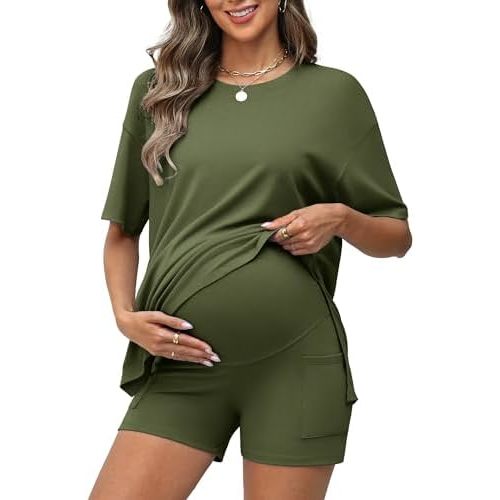 Charmo 2 Piece Short Sets for Women 2026 Summer Vacation Outfits Casual Maternity Lounge Set with Pockets