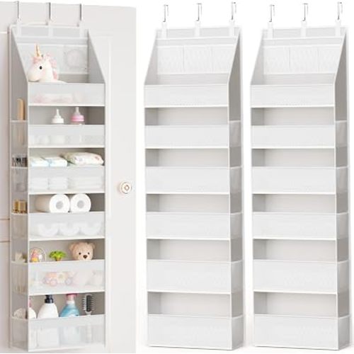 2 Pack Over the Door Organizer, Heavy-Duty 6-Shelf Hanging Storage with 13 Mesh Pockets, 55lbs Capacity Behind the Door Storage for Nursery, Bathroom, Bedroom, and Dorm, White