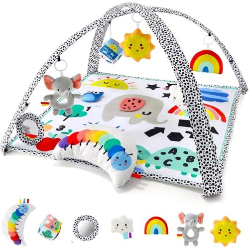 The Peanutshell Unisex Baby Play Gym & 7-in-1 Play Mat - Playmat Baby Toys 0-6, 6-12 Months Tummy Time Mat with Hanging Toys, Soft Padded for Newborns, Infants - Montessori Elephant