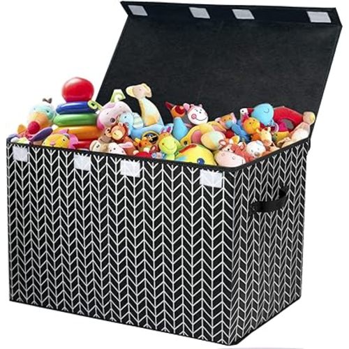 Mayniu Large Toy Box Chest with Lid, Kids Toy Storage Organizer Bins Basket for Living Room, Nursery, Closet, Bedroom, Playroom 25"x13" x16" (Black)