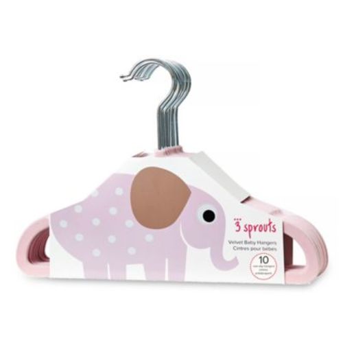 3 Sprouts 10-Pack Elephant Flocked Children's Hanger in Pink - PINK - 10 PIECE