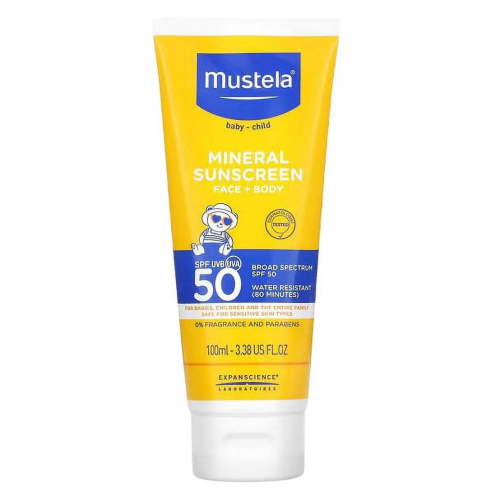 Baby, Mineral Sunscreen, Face + Body, SPF 50, 3.38 fl oz (100 ml), Mustela