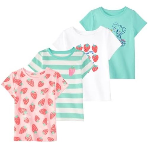 Garanimals Baby & Toddler Girl Tees - Short Sleeve Tees - Kid's Casual Crew Neck - Size 0-6T - 4 Pack