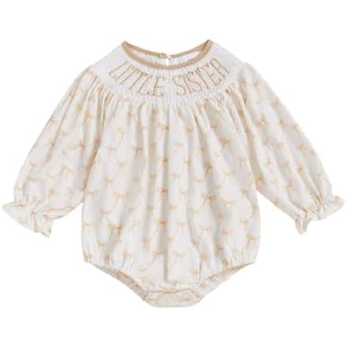 Newborn Baby Girl Romper Clothes Embroidery Long Sleeve Pleated Smock Bubble Jumpsuit Bodysuit Fall Winter Outfits