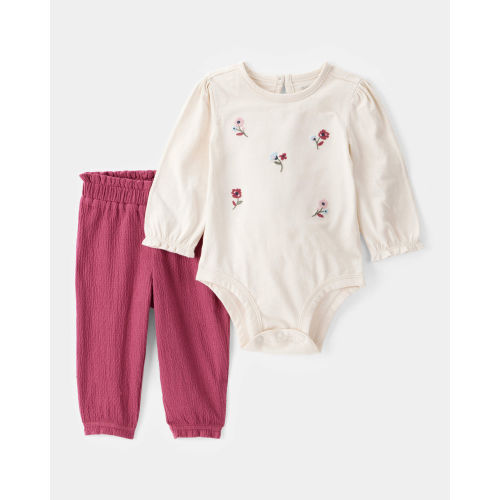 Baby 2-Piece Floral Long-Sleeve Bodysuit Pant Set - White/Pink - Carter's | Carter's