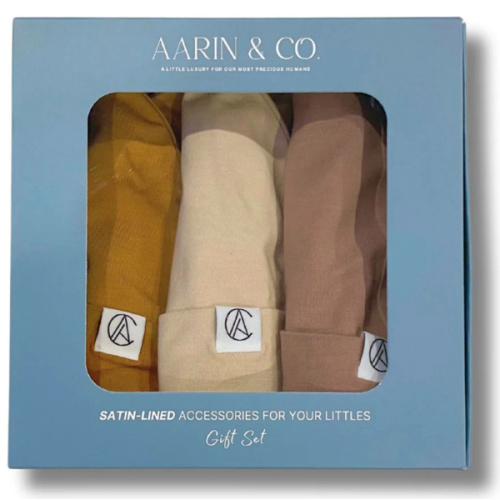 Newborn Satin Lined Jersey Beanie Gift Set-Neutral – Aarin & Co.