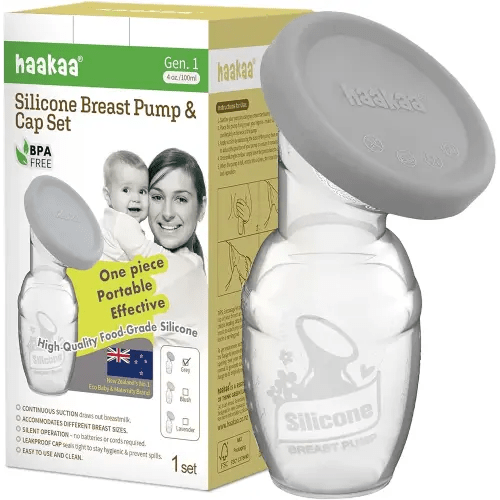 haakaa Manual Breast Pump Breastfeeding Pump with Food Grade Silicone Cap (Grey) 4oz/100ml