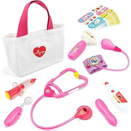 Liberry Doctor Kit for Toddlers 3-5 Years Old, 18-Piece Doctor Bag Pretend Play Toys, Durable Medical Kit with Toy Stethoscope, Pink Doctor Gift for Girls