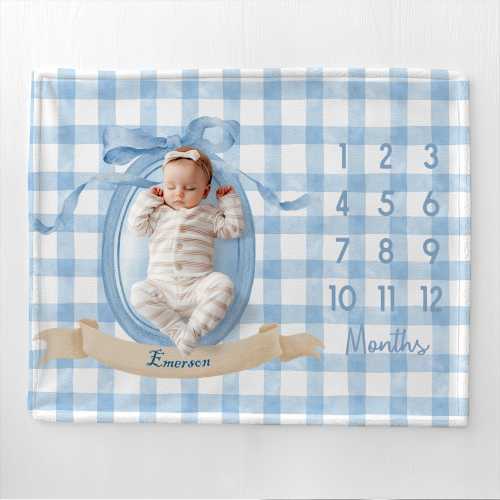 Personalized Coquette Girl Month Blanket Blue Bow Milestone Newborn Girl Milestone Girl Baby Shower Gift Coquette Aesthetic New Mom Gift