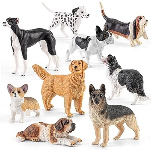 9 PCS Medium Realistic Dog Figurines Set, Pet Animal Toys Figures for Kids, Educational Dog Toy Animals Figurine, Cake Toppers, Learning Toys for Kids Party Favors & Classroom Props