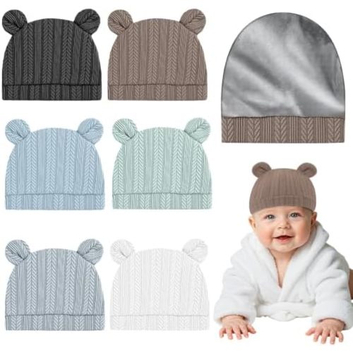 6 Pcs Satin Lined Newborn Baby Hats Baby Bonnets Newborn Hats for Girl