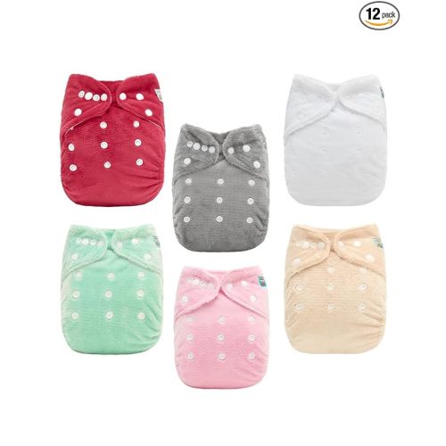 ALVABABY 6 Pack Baby Cloth Diapers Warm for Autumn and Winter with 6pcs 4-Layers Rayon from Bamboo Inserts,Cloth Diaper Covers Adjustable Washable Reusable for Baby Girls and Boys 6BMR02