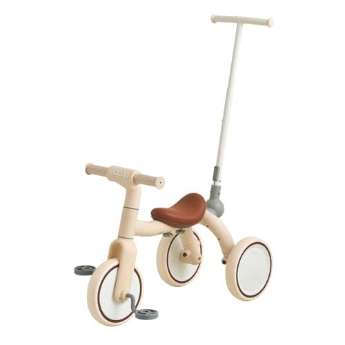 Kidpop Pony 4-in-1 Kids Tricycle Bike Stroller with Handle Push Bike for Toddlers 1-3 Award Winning Balance Bike Best Gift for Toddler (Beige)