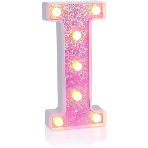 Foaky Pink Light up Letters,Pink Party Decorations,Girls Room Decor,Glitter Light Up Letters,Alphabet Letter Sign for Night Light Birthday Party Girls Gifts, Home Bar Decoration(I)
