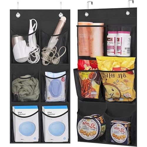 KIMBORA 2 Packs Narrow Over the Door/Wall Shoe Organizer, Small Hanging Shoe Rack for Closet with Clear Mesh Pocket for Bathroom, RV, Pantry, Camping (Black)