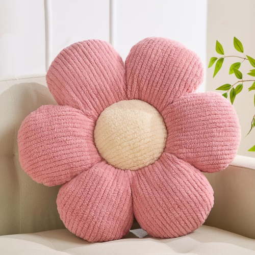 Flower Pillow, Daisy Shaped Decorative Throw Pillow for Bed, Sofa and Chair, Soft Plush Floor Pillow and Seat Cushion, Pink, 15.7 Inch