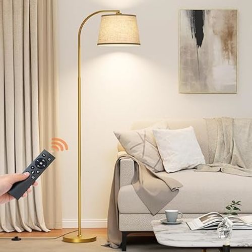Arc Floor Lamp with Remote Control,64" Modern Standing Lamp with Stepless Dimmable, 3 Colors Temperature and 350°H/180°V Rotatable Shade,Gold Arc Floor Lamps for Living Room(with 9W Bulb)