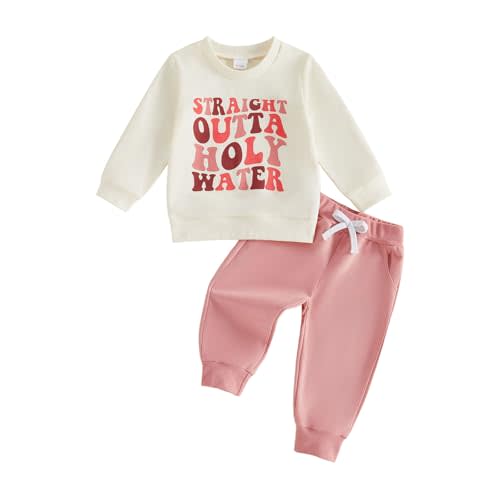 Baby Boy Girl Baptism Outfits Straight Outta Holy Water Sweatshirt Shirt Pants Set Toddler Fall Christening Clothes