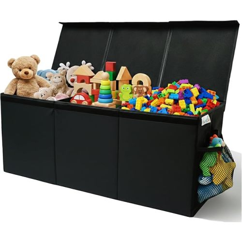 Extra Large Toy Storage Organizer with Lid - Sturdy, Collapsible Toy Chest Storage Box Design - Toys Bin with Dividers for Kids, Nursery, Bedroom, Playroom 37"x16"x14"