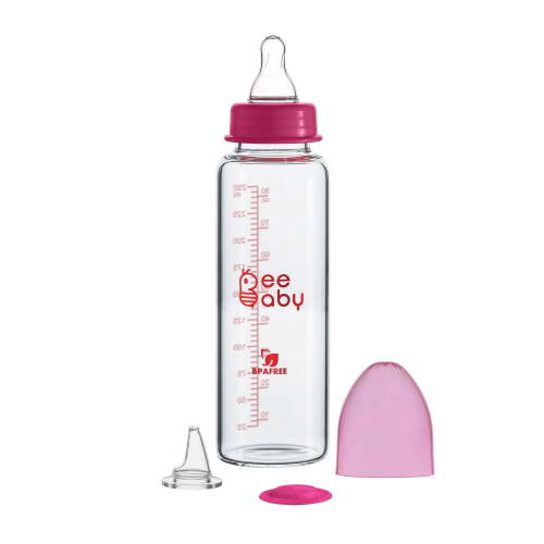 BeeBaby Options+ Anti-Colic Glass Bottle to Sippy Starter Kit, 8 oz. - Pink