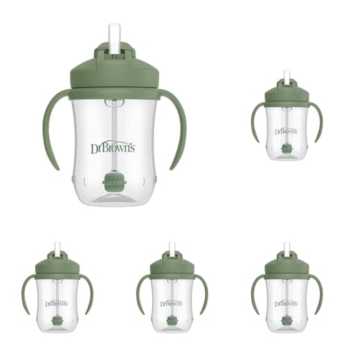 Dr. Brown's Milestones Baby's First Straw Cup Sippy Cup with Straw 6m+, 9oz/270ml, Olive Green (Pack of 5)