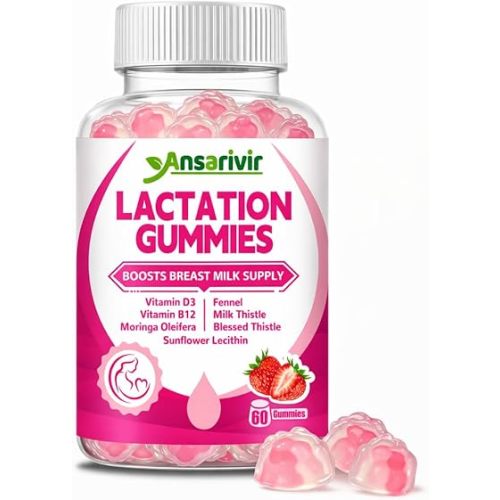 Lactation Supplement Gummies – Powered by Moringa, Fennel, Sunflower Lecithin, Milk Thistle, Blessed Thistle, Plus Vitamins D3 & B12 – 60 Gummies for Breastfeeding Support & Milk Supply Boost