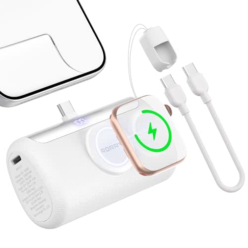 RORRY PalmGo Portable Charger Power Bank 10000mAh 3-in-1 Mini Battery Pack | Built-in USB-C Connector, 22.5W Fast Charging, for iPhone 17/16/15, Apple Watch, iPad, Travel Essential, Pocket Size
