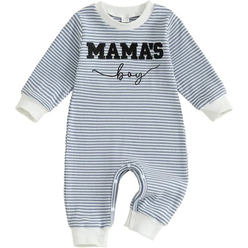 Newborn Baby Boy Fall Clothes Mamas Boy Letter Embroidery Long Sleeve Romper Waffle Stripe Winter Jumpsuit Oneise