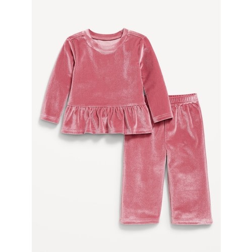 Cozy Velour Peplum Top and Pants Set for Baby