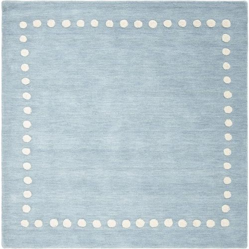 SAFAVIEH Kids Collection Area Rug - 5' Square, Blue & Ivory, Handmade Polka Dot Border Wool, Ideal for High Traffic Areas in Living Room, Bedroom (SFK802M)