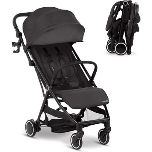 Ingenuity 3D Travelmate Pro Lightweight Travel Stroller with Fold-Away Ride-On Board for Toddlers, Airplane Overhead Bin Compatible, Car Seat Ready, One-Hand Fold