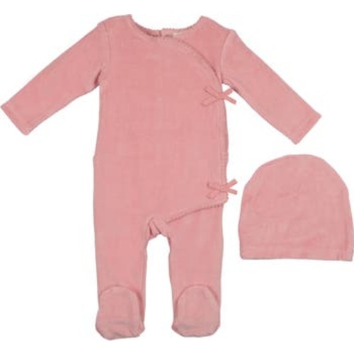 Wrap Front Cotton Blend Velour Footie & Beanie Set, 3M