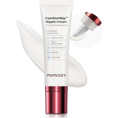 Momcozy ComfortNip™ Cooling Comfort & Touch Free Nipple Cream, Nipple Cream for Breastfeeding, Instant Relief, Plant-Based Formula, Newborn Essentials with Cooling Ceramic Applicator, 1.76oz