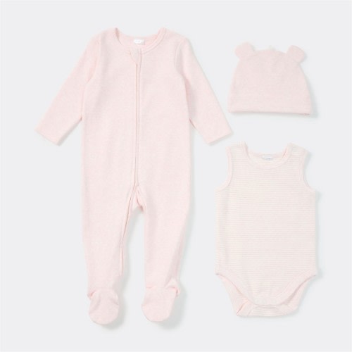 Dymples Baby Organic Striped 3 Piece Set - Baby Pink