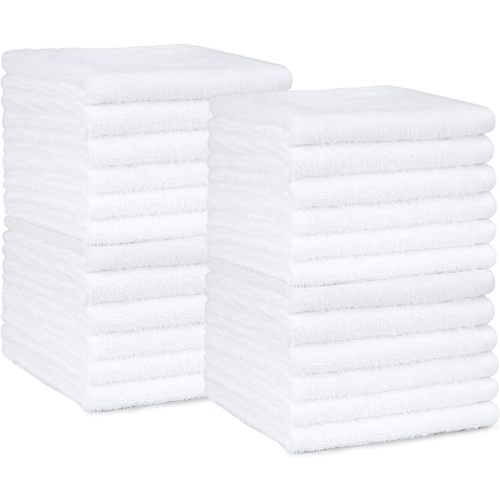 Amazon Basics Fast Drying Cotton Washcloths for Bathroom, Machine Washable, Soft and Highly Absorbent, 12 x 12 in, White, 24-Pack