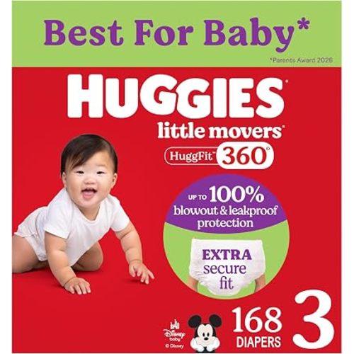 Huggies Little Movers HuggFit 360 Diapers Size 3, 168 Count (3 Packs of 56)