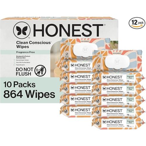The Honest Company Hypoallergenic Multi-Use Baby Wipes for Sensitive Skin, Sunburst, 864 Count