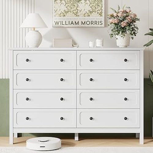 Tradare White Dresser for Bedroom, 8 Drawer Dresser with Metal Handles, 55" Wide Modern Dressers & Chest of Drawers for Living Room, Hallway, Entryway