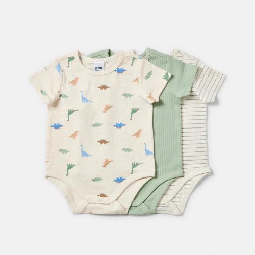 3 Pack Short Sleeve Print Bodysuits - Kmart