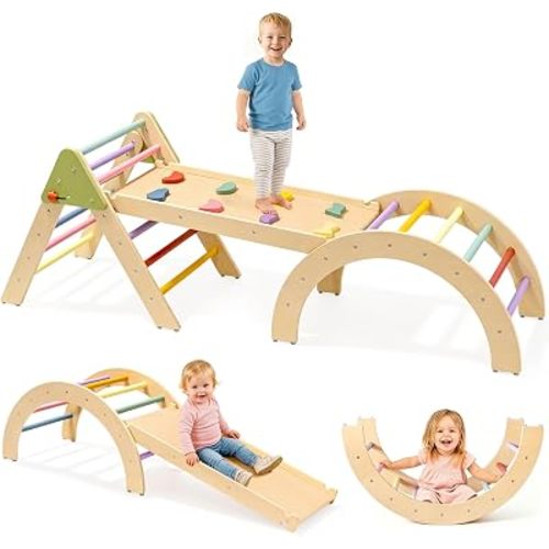 aiwo 7-in-1 Pikler Triangle Set Toddler Climbing Toys for 1+ Year Old Gift